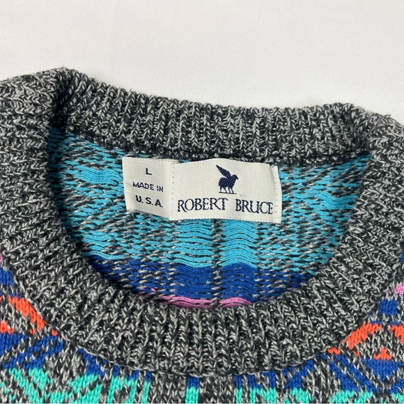 Vtg Robert Bruce Mens Grandpa Sweater Sz Large 80s Bright Alpine USA B6 - Picture 3 of 7